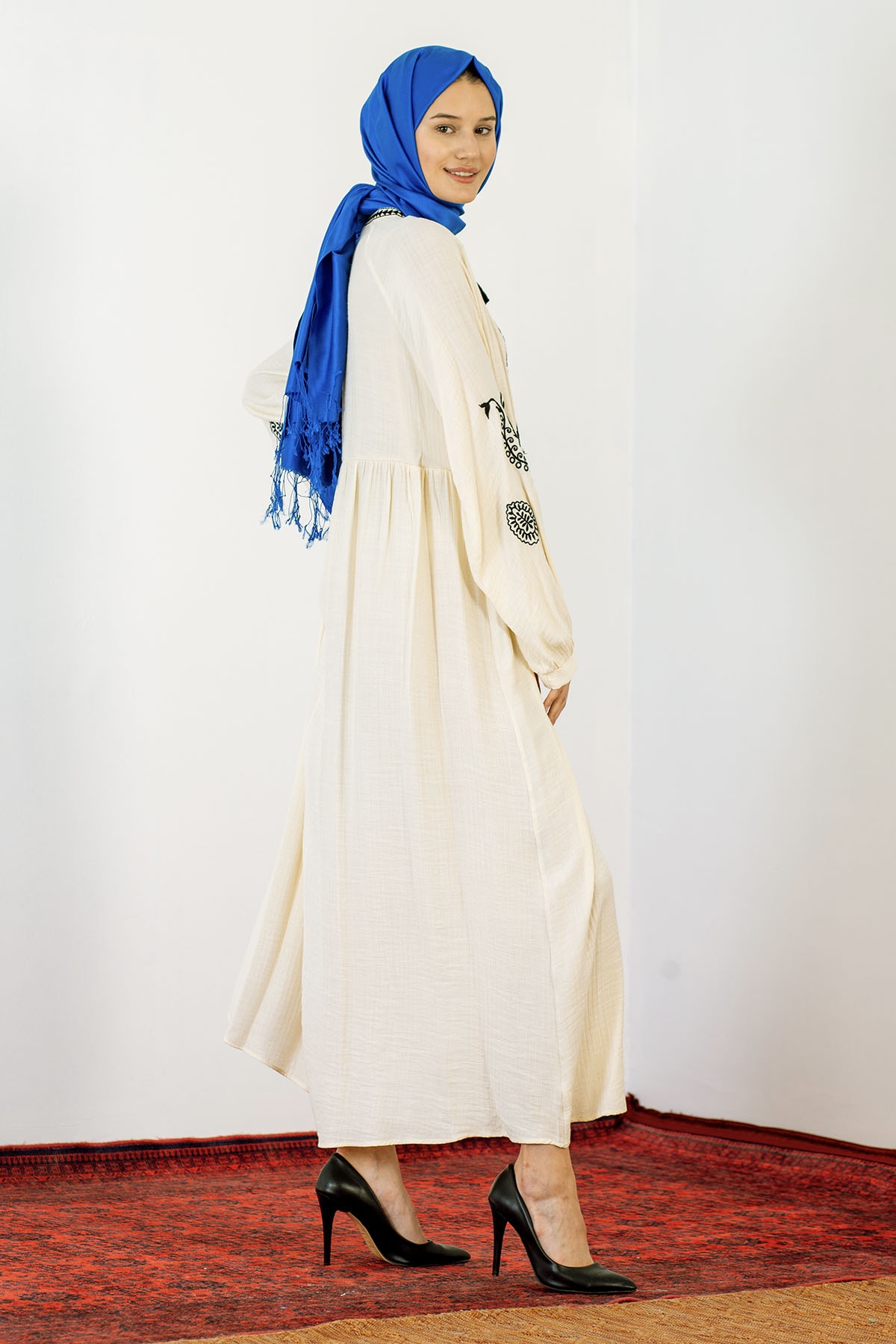 30237 Nakiş Elbise Tek - Ekru - 4