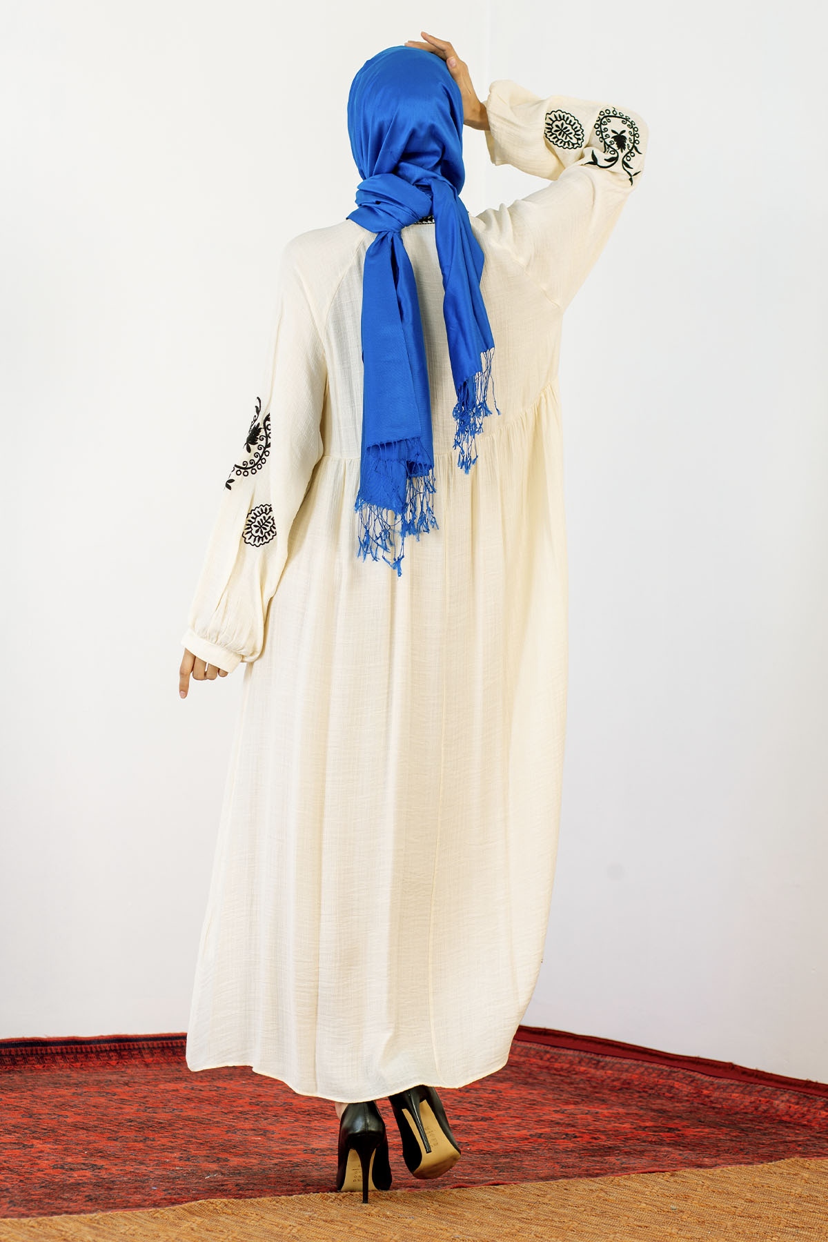 30237 Nakiş Elbise Tek - Ekru - 5