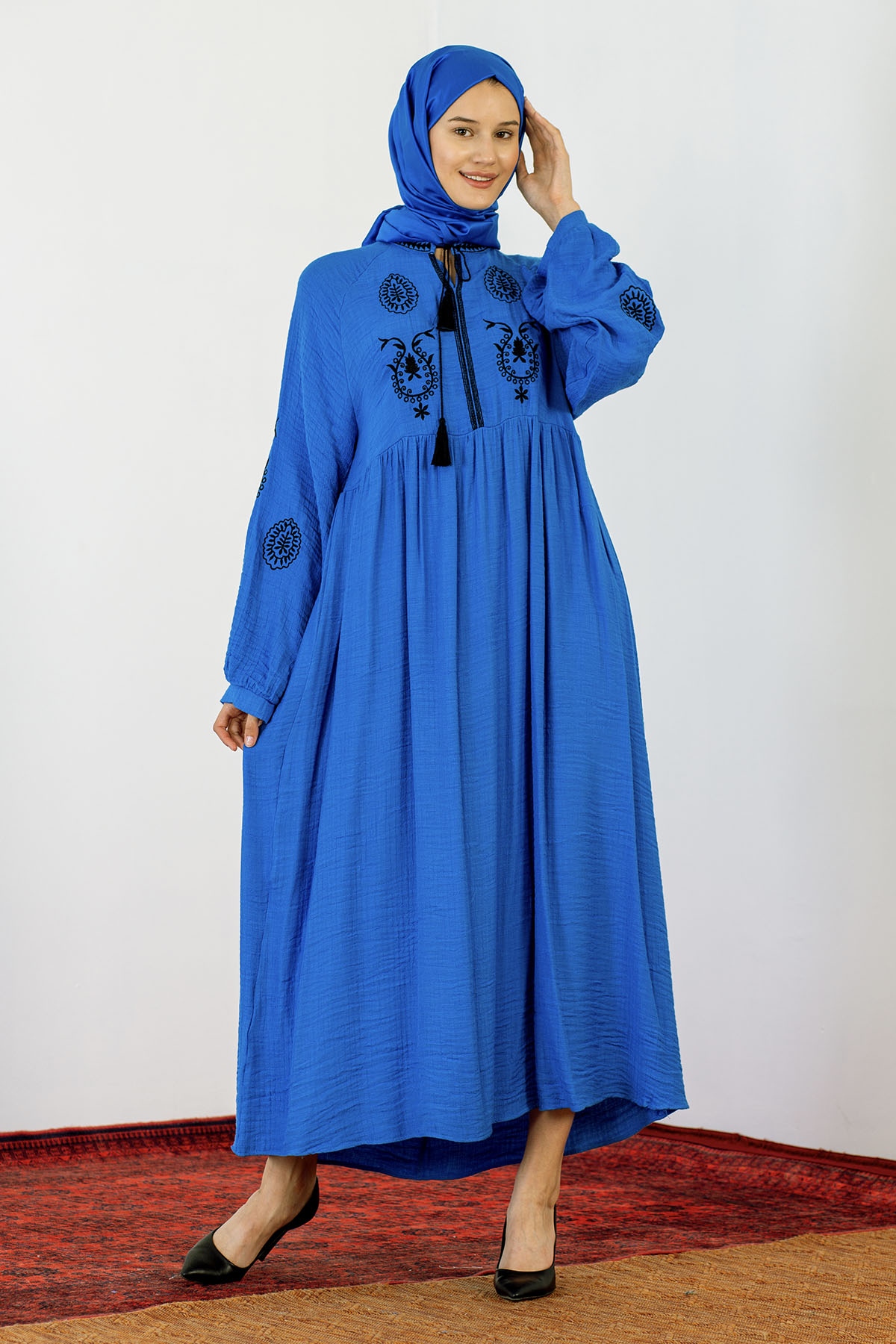 30237 Nakiş Elbise Tek - Sax - 1