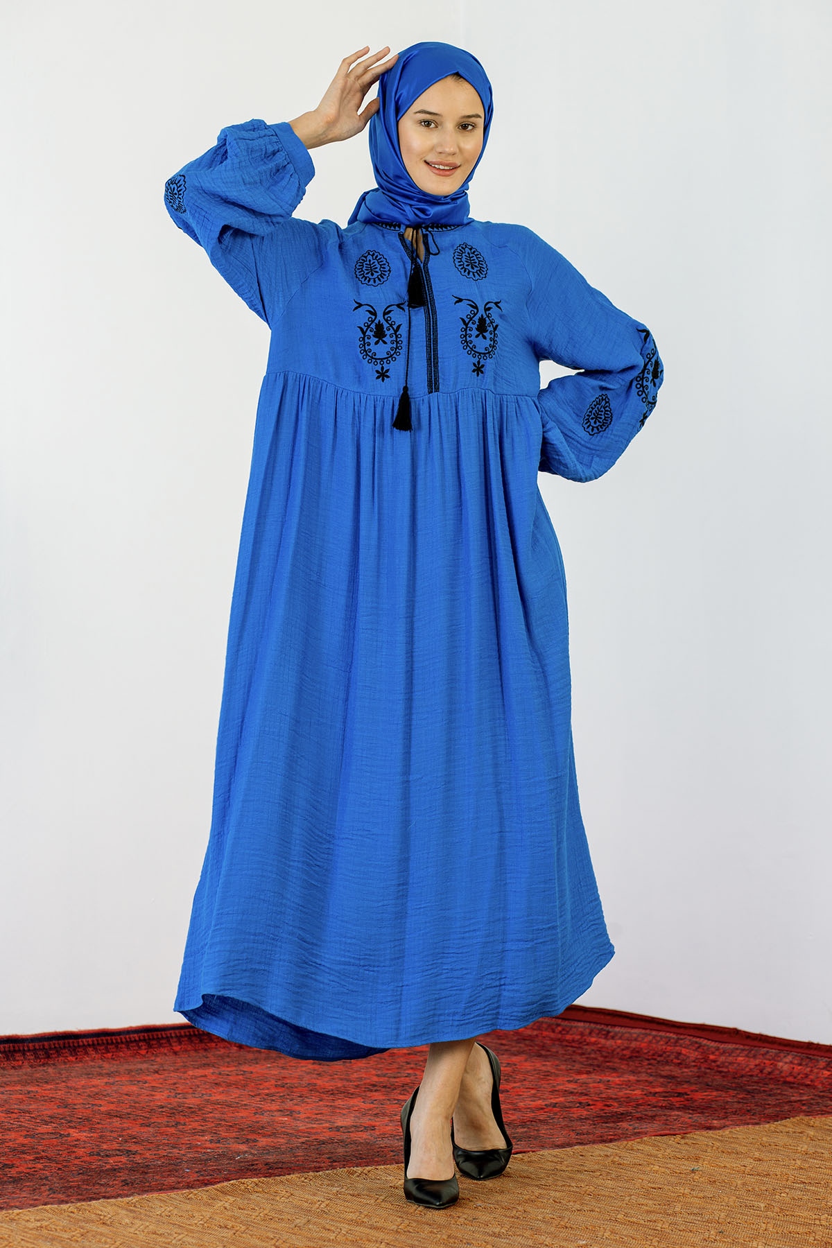 30237 Nakiş Elbise Tek - Sax - 2