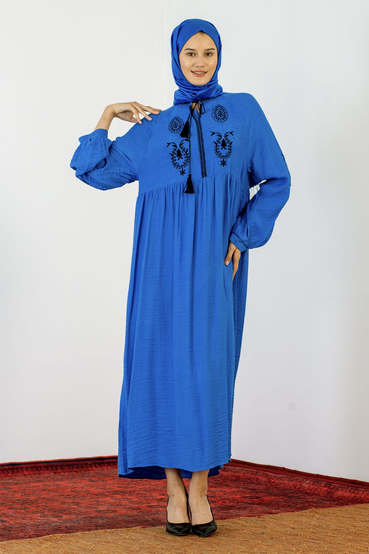 30237 Nakiş Elbise Tek - Sax - 3