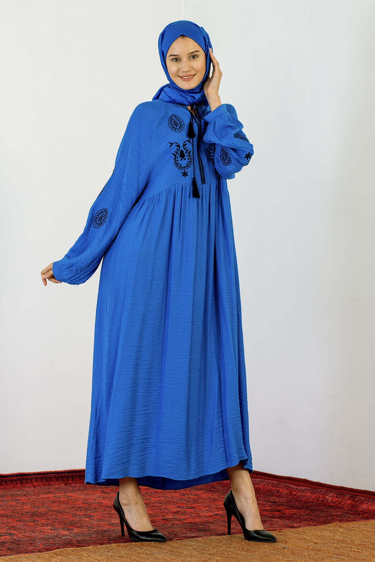 30237 Nakiş Elbise Tek - Sax - 4