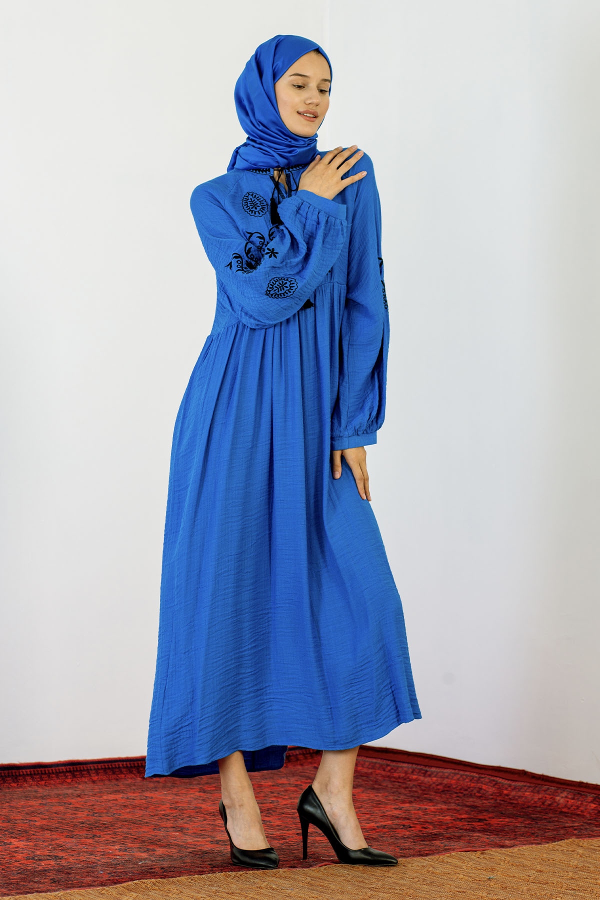 30237 Nakiş Elbise Tek - Sax - 5