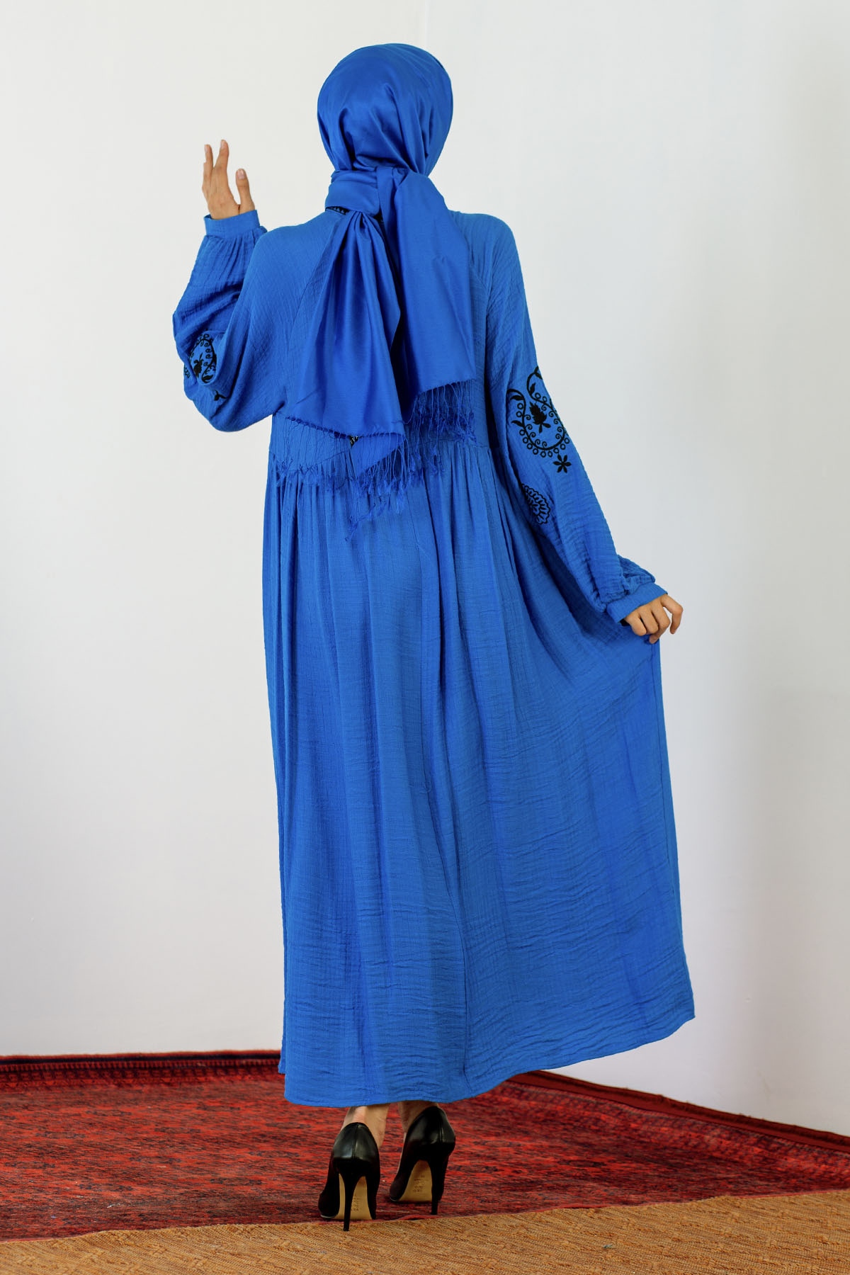 30237 Nakiş Elbise Tek - Sax - 6