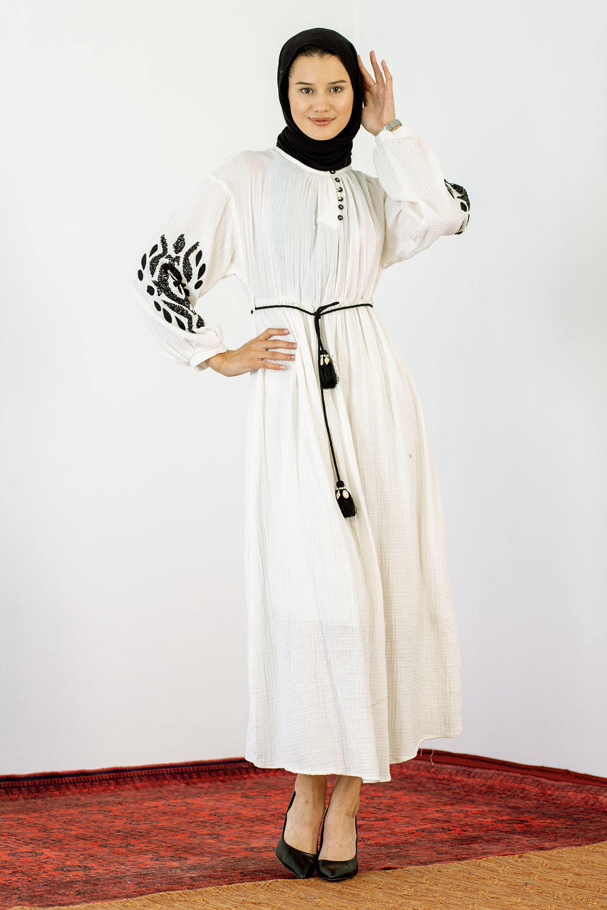 30498 Elbise S-m-l Kontrast - Ekru - 1