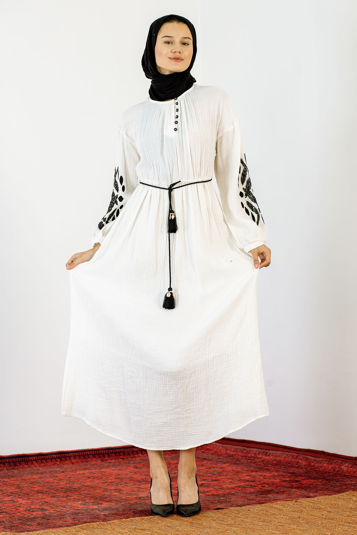 30498 Elbise S-m-l Kontrast - Ekru - 2