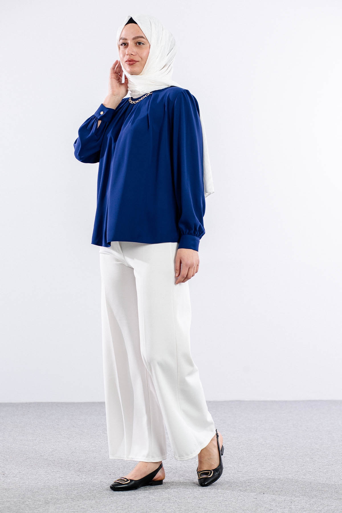 3073 Bluz 40-48 - Lacivert - 2