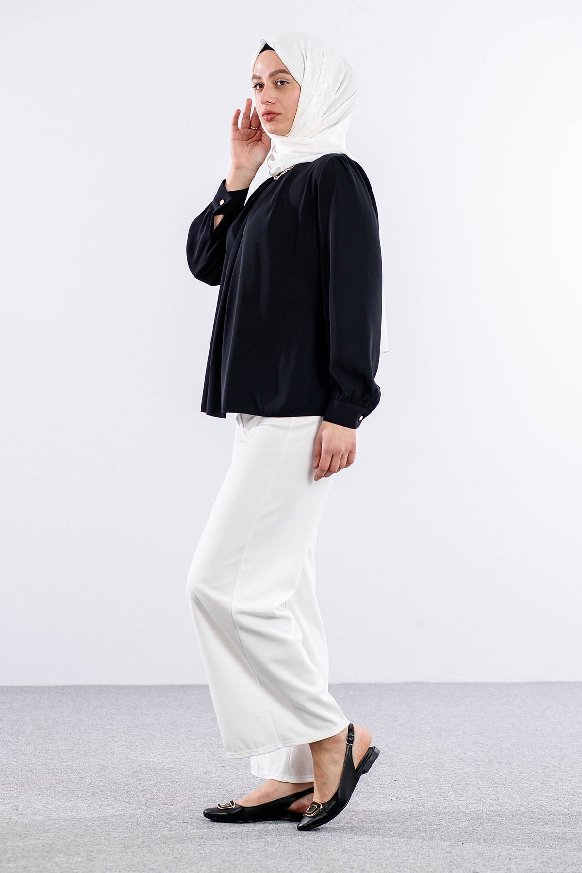 3073 Bluz 40-48 - Siyah - 3