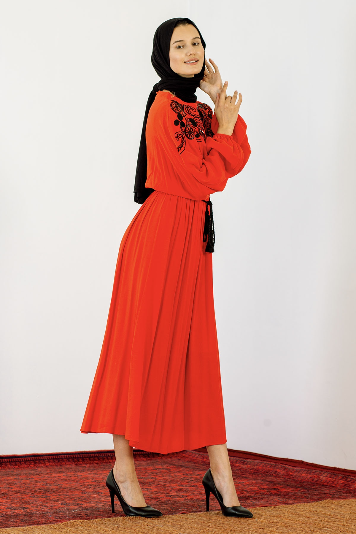 30755 Elbise S-m-l Payet - Kirmizi - 4