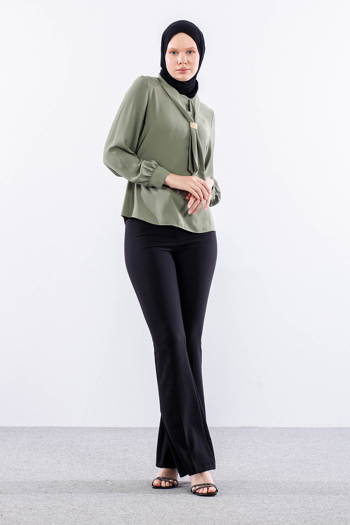 3077 Gömlek 38-46 Kravatlı - Haki - 2