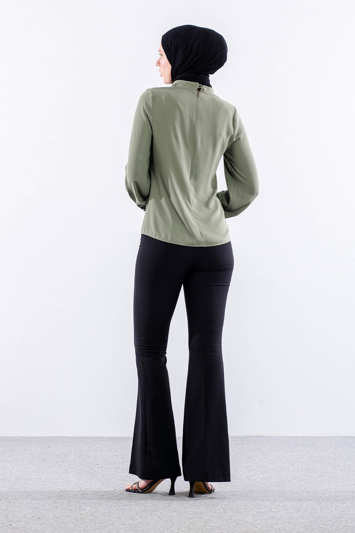 3077 Gömlek 38-46 Kravatlı - Haki - 4