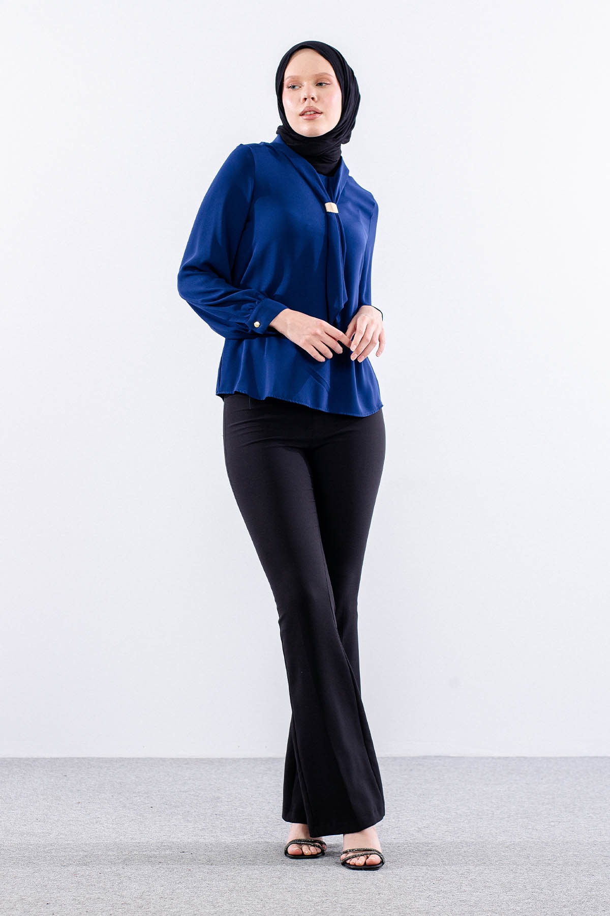 3077 Gömlek 38-46 Kravatlı - Sax - 2