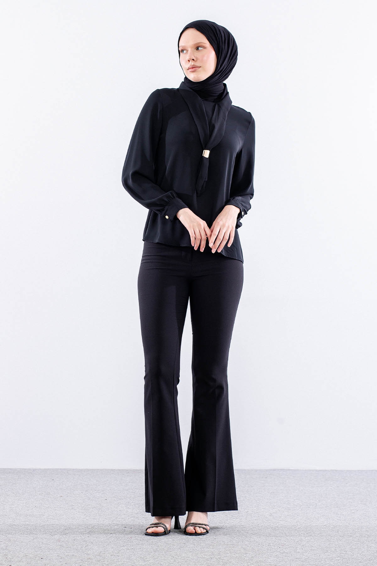 3077 Gömlek 38-46 Kravatlı - Siyah - 1