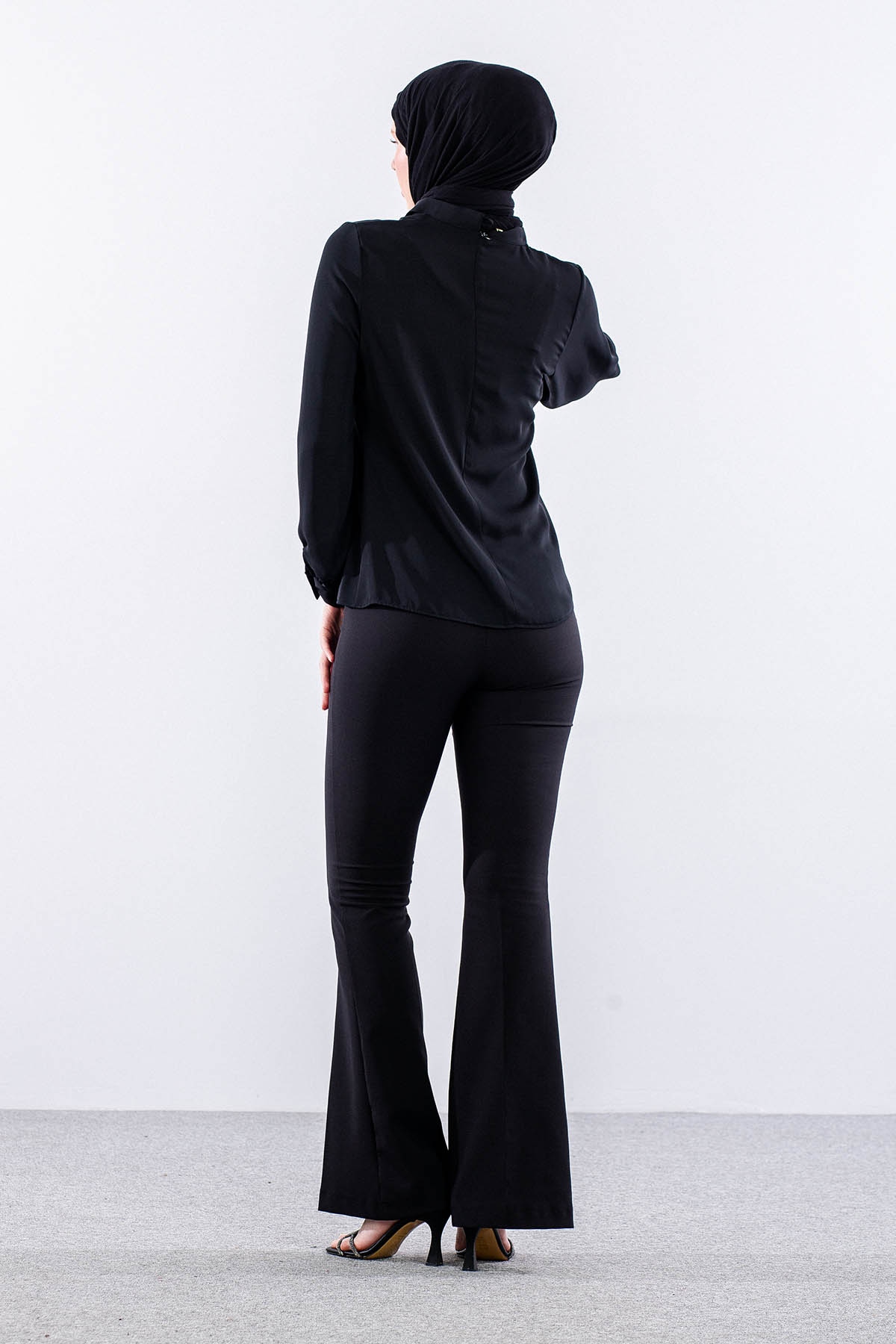 3077 Gömlek 38-46 Kravatlı - Siyah - 4