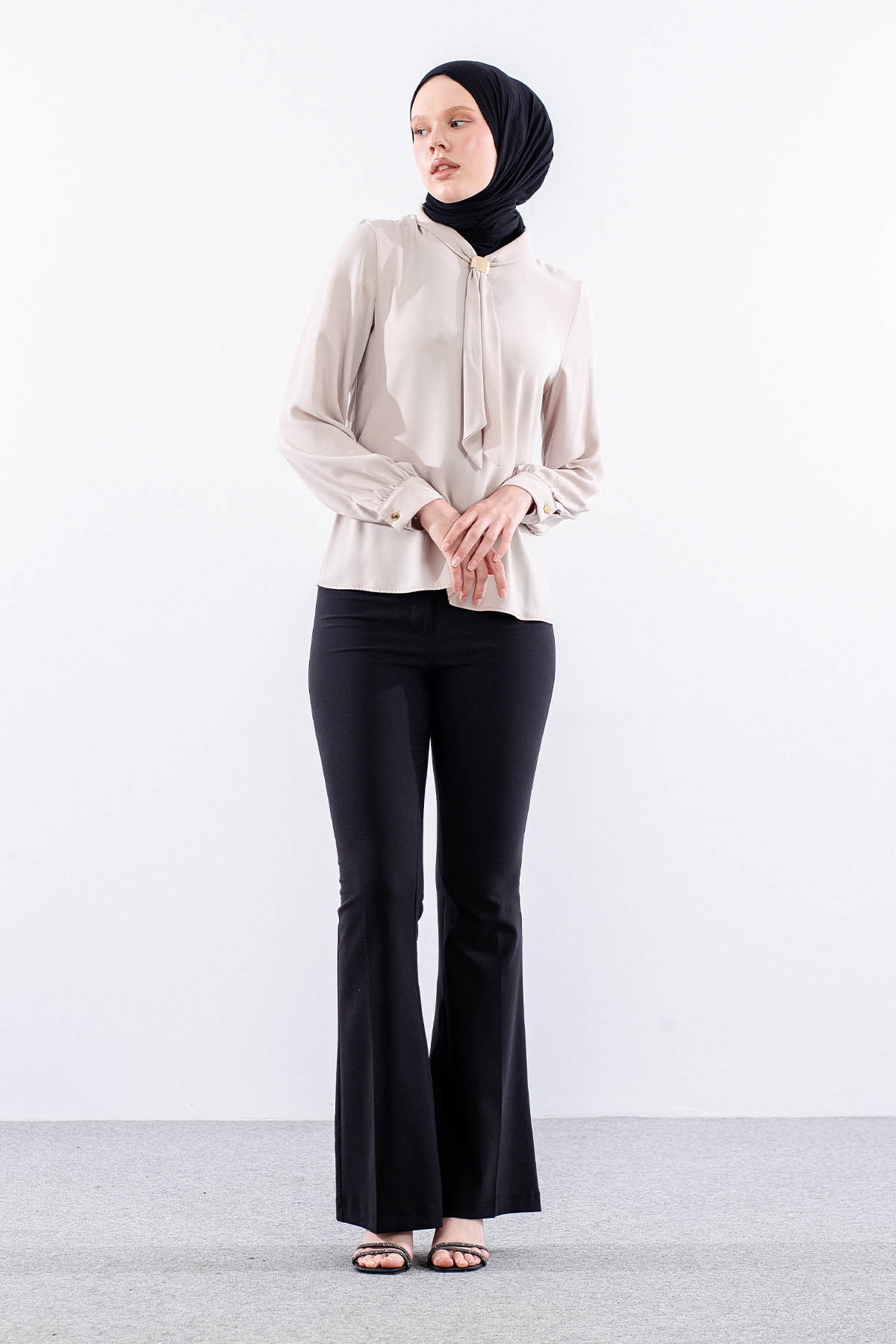 3077 Gömlek 38-46 Kravatlı - Tas - 1