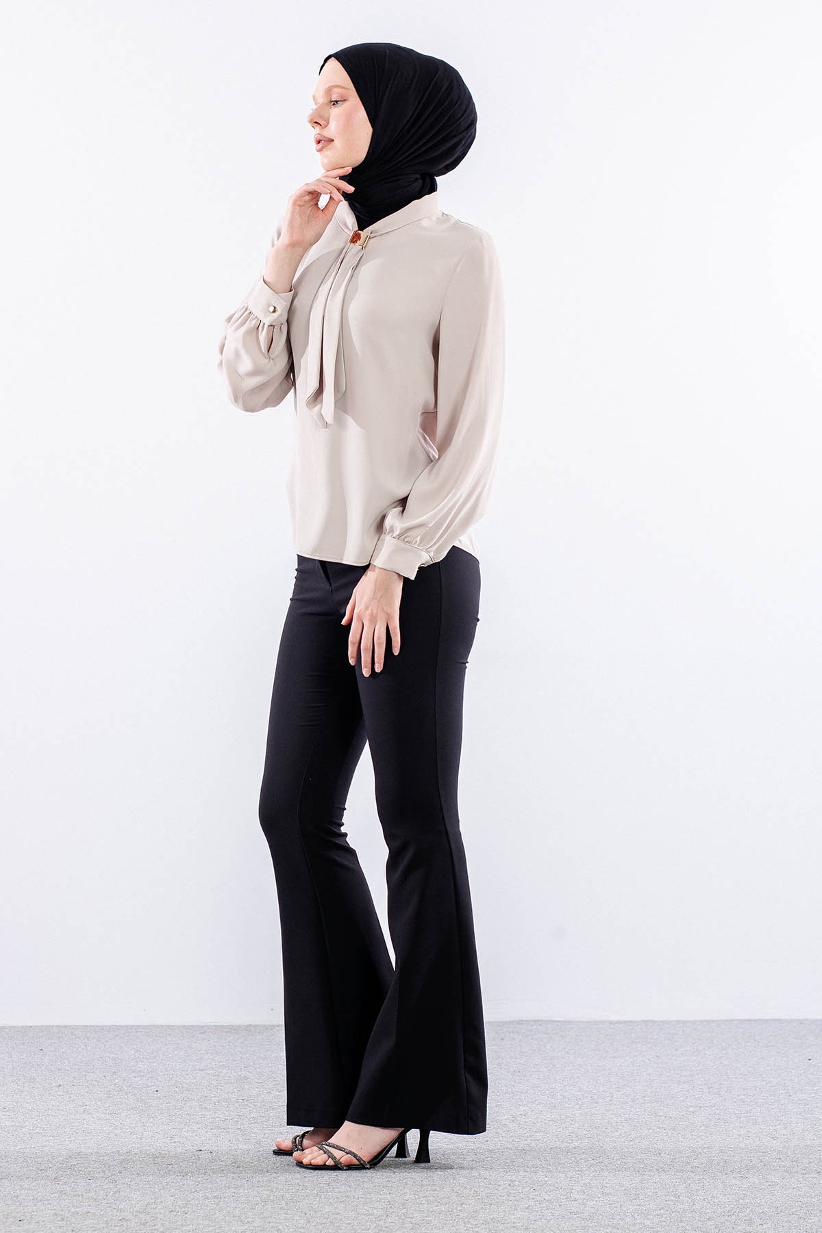 3077 Gömlek 38-46 Kravatlı - Tas - 3