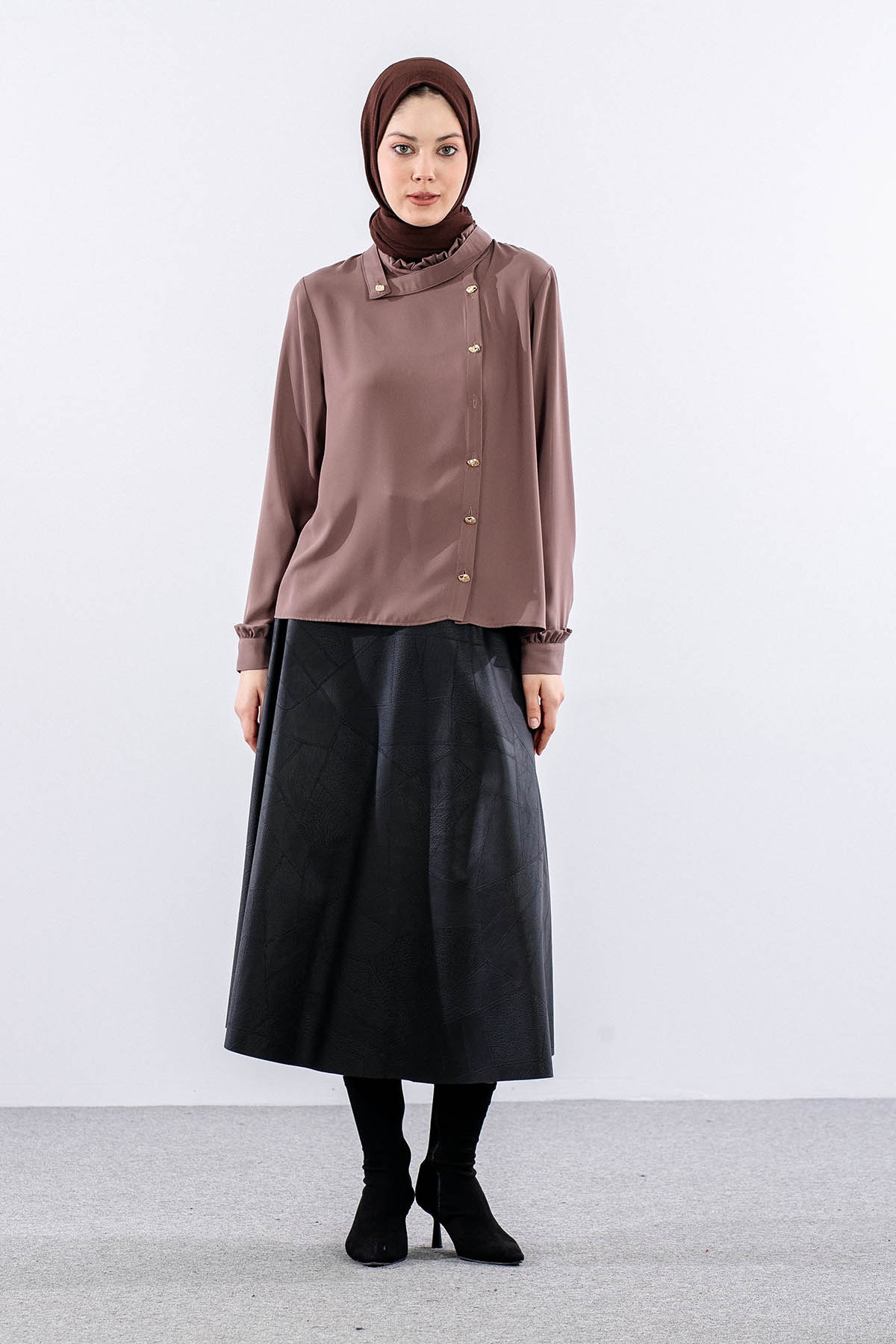 3078 Gömlek 40-48 - Kahve - 1