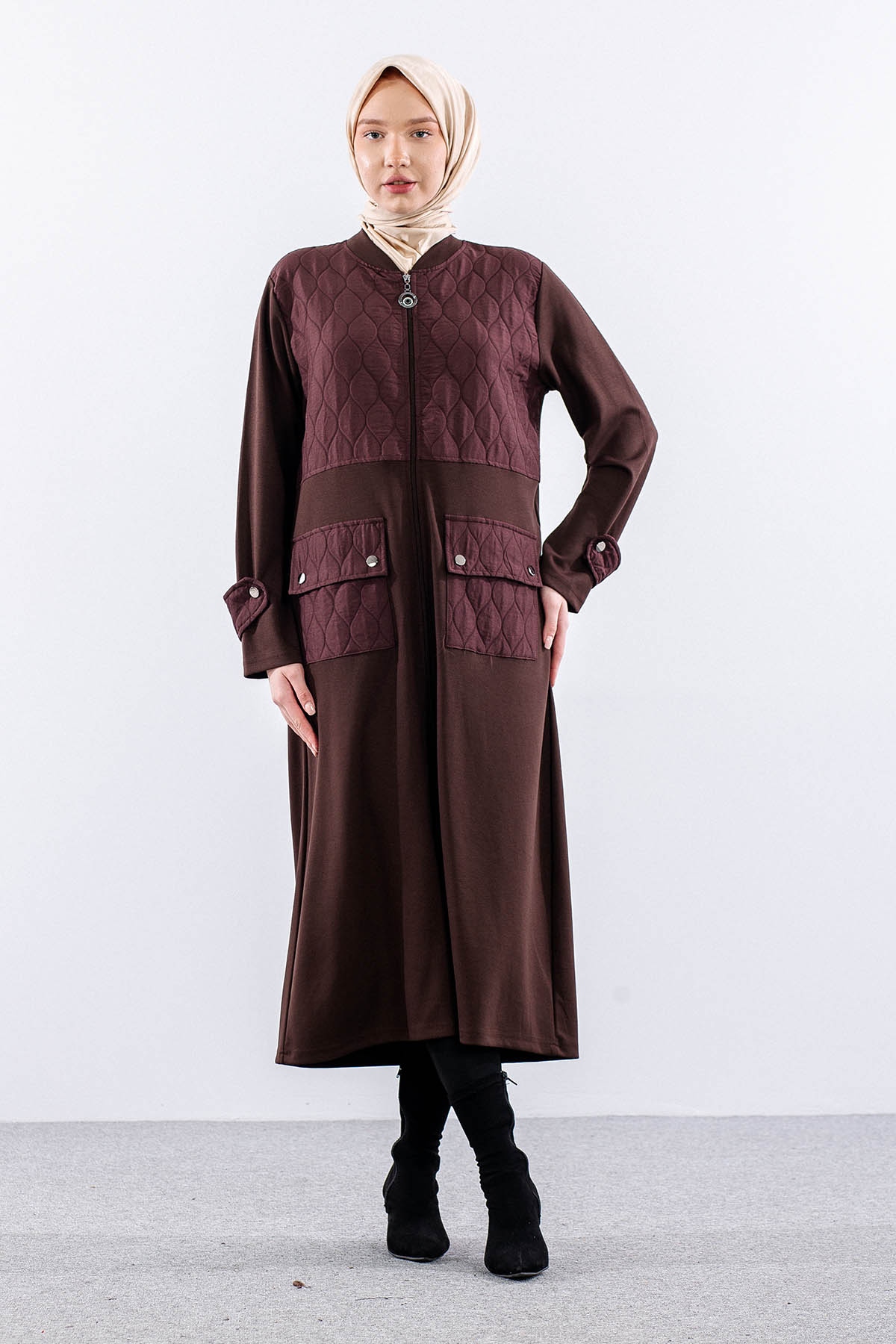 308 Spor Kap 40-50 Kapitone Fermuar - Kahve - 1