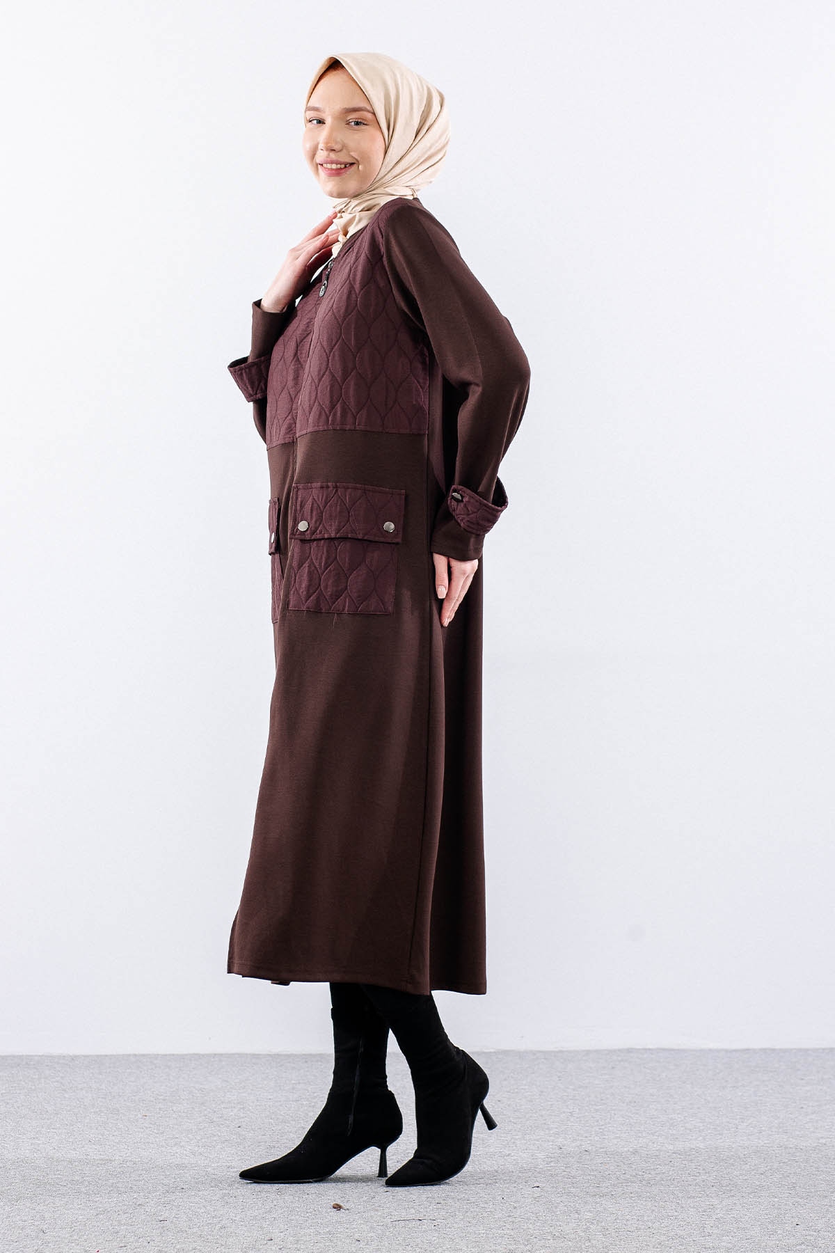 308 Spor Kap 40-50 Kapitone Fermuar - Kahve - 4