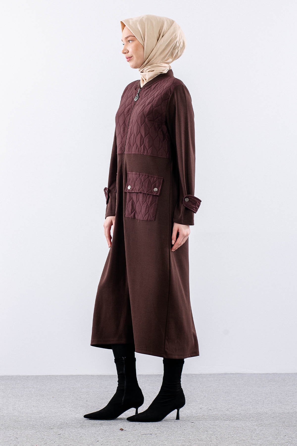 308 Spor Kap 40-50 Kapitone Fermuar - Kahve - 5