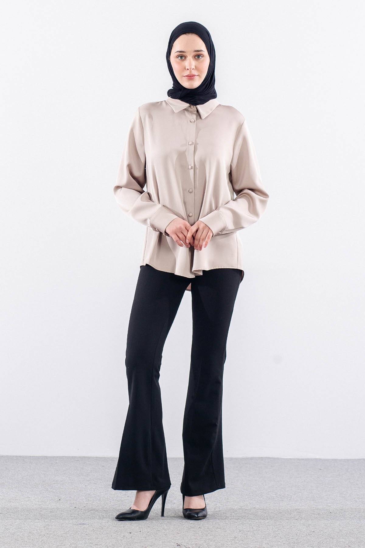 3080 Gömlek 42-50 Saten - Bej - 1