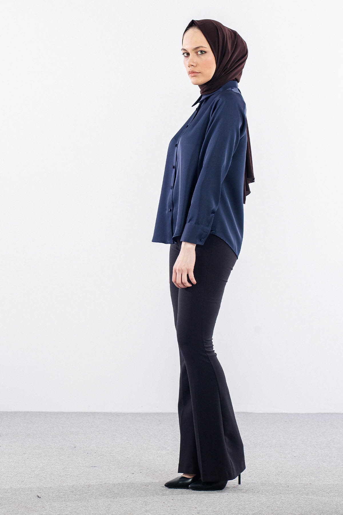 3080 Gömlek 42-50 Saten - Lacivert - 4