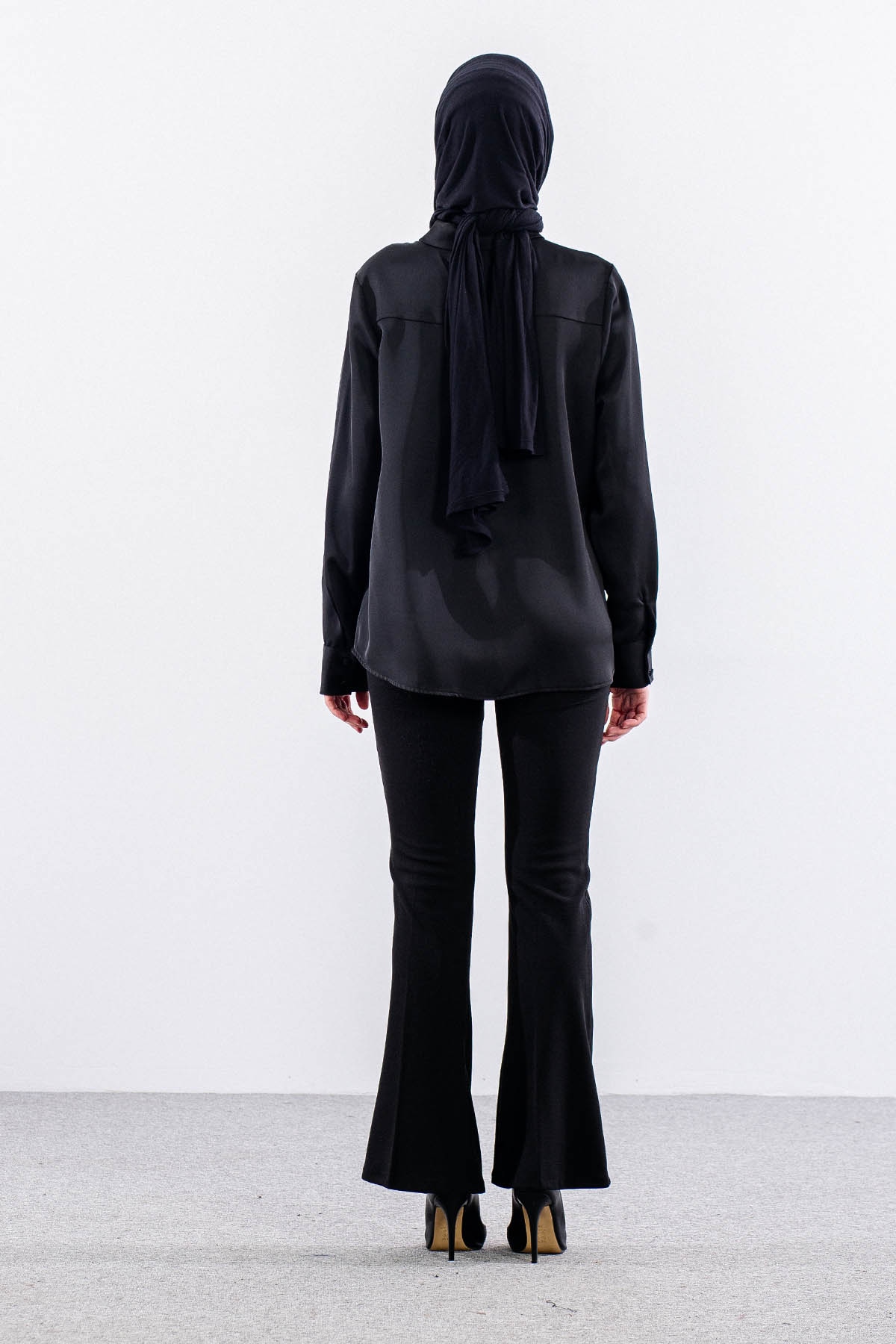 3080 Gömlek 42-50 Saten - Siyah - 4