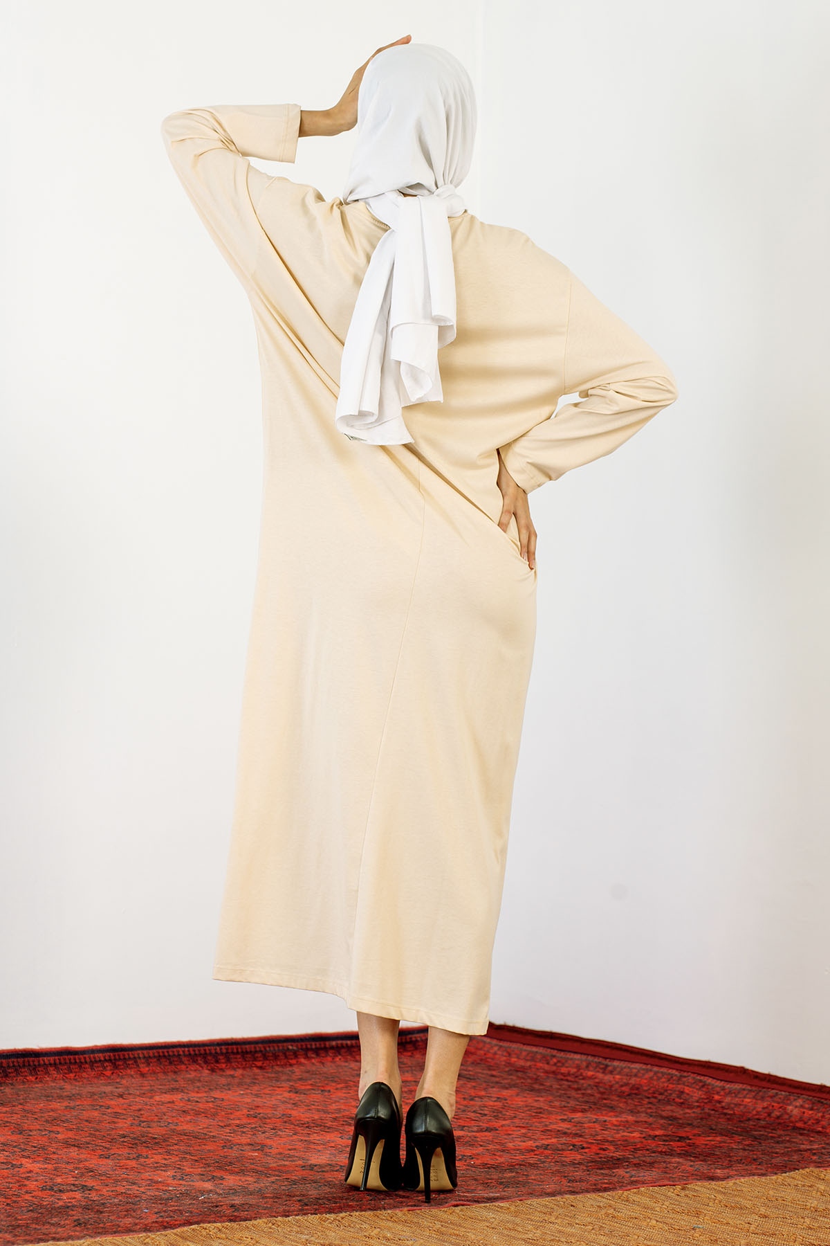 30847 Elbise Tek Pul - Bej - 5