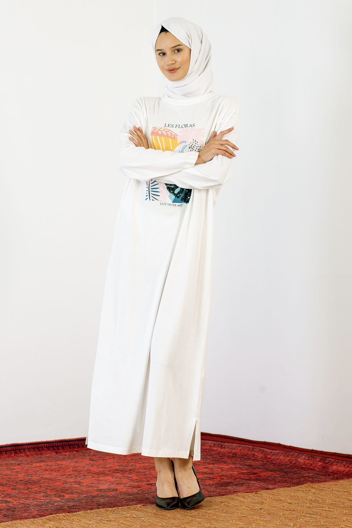 30847 Elbise Tek Pul - Ekru - 1