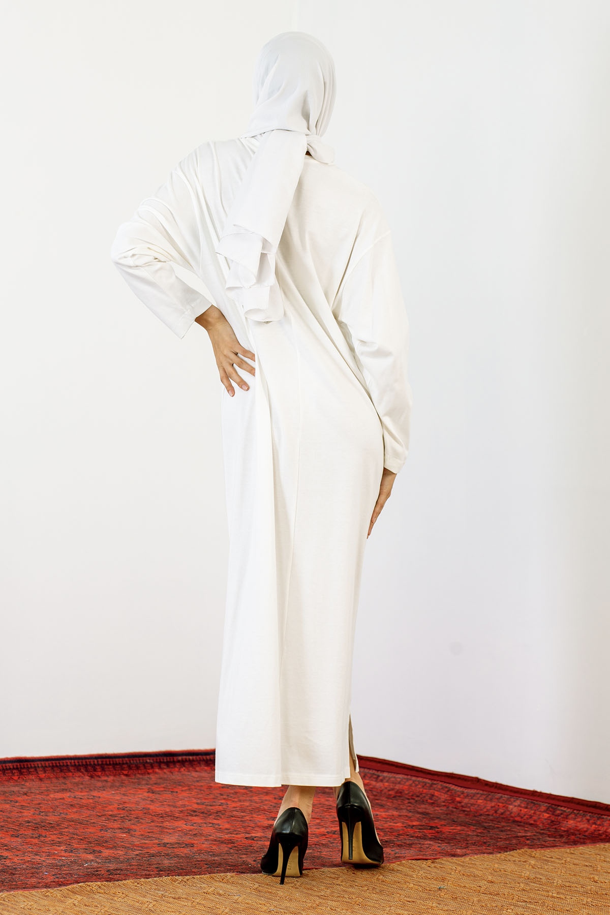 30847 Elbise Tek Pul - Ekru - 5