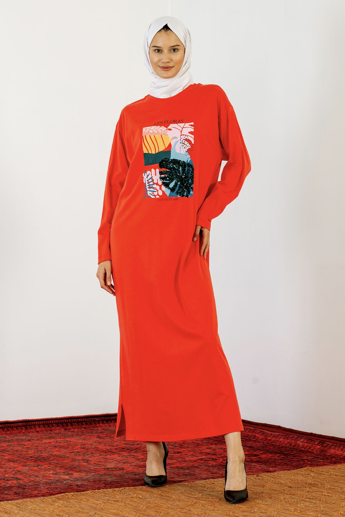 30847 Elbise Tek Pul - Kirmizi - 1