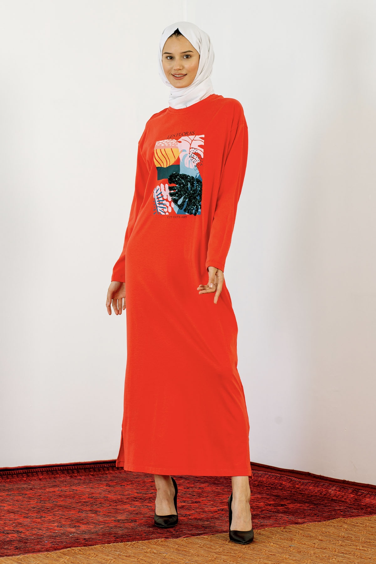 30847 Elbise Tek Pul - Kirmizi - 2