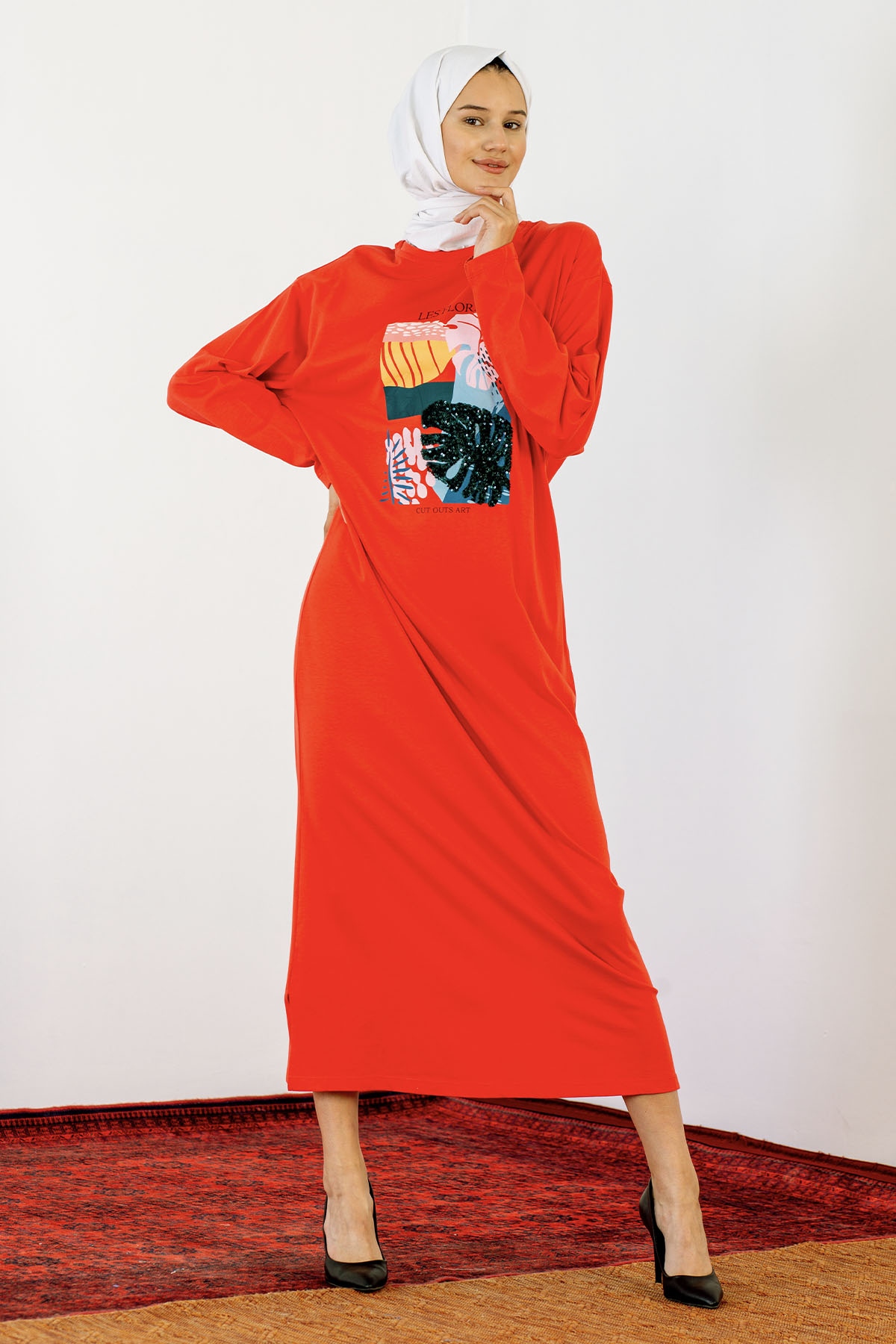 30847 Elbise Tek Pul - Kirmizi - 3