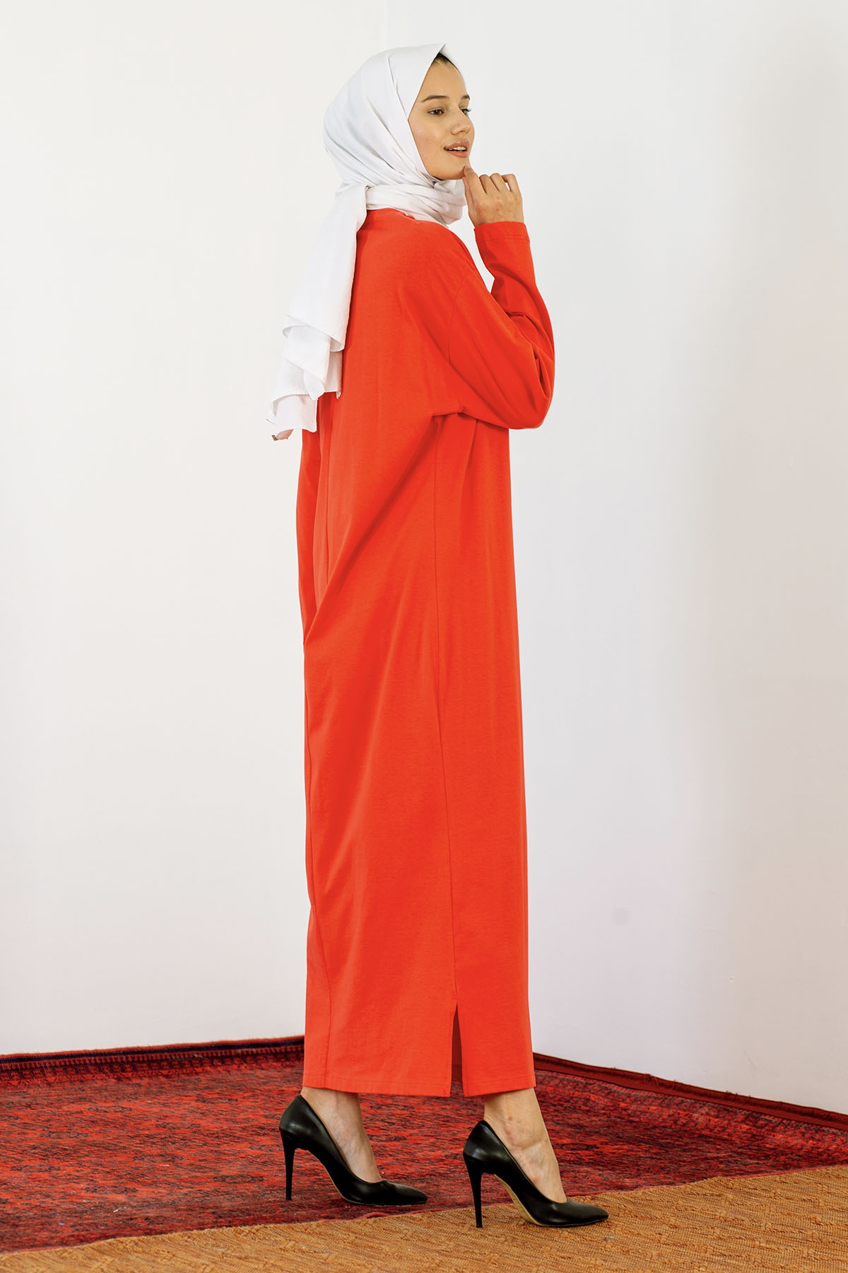 30847 Elbise Tek Pul - Kirmizi - 4