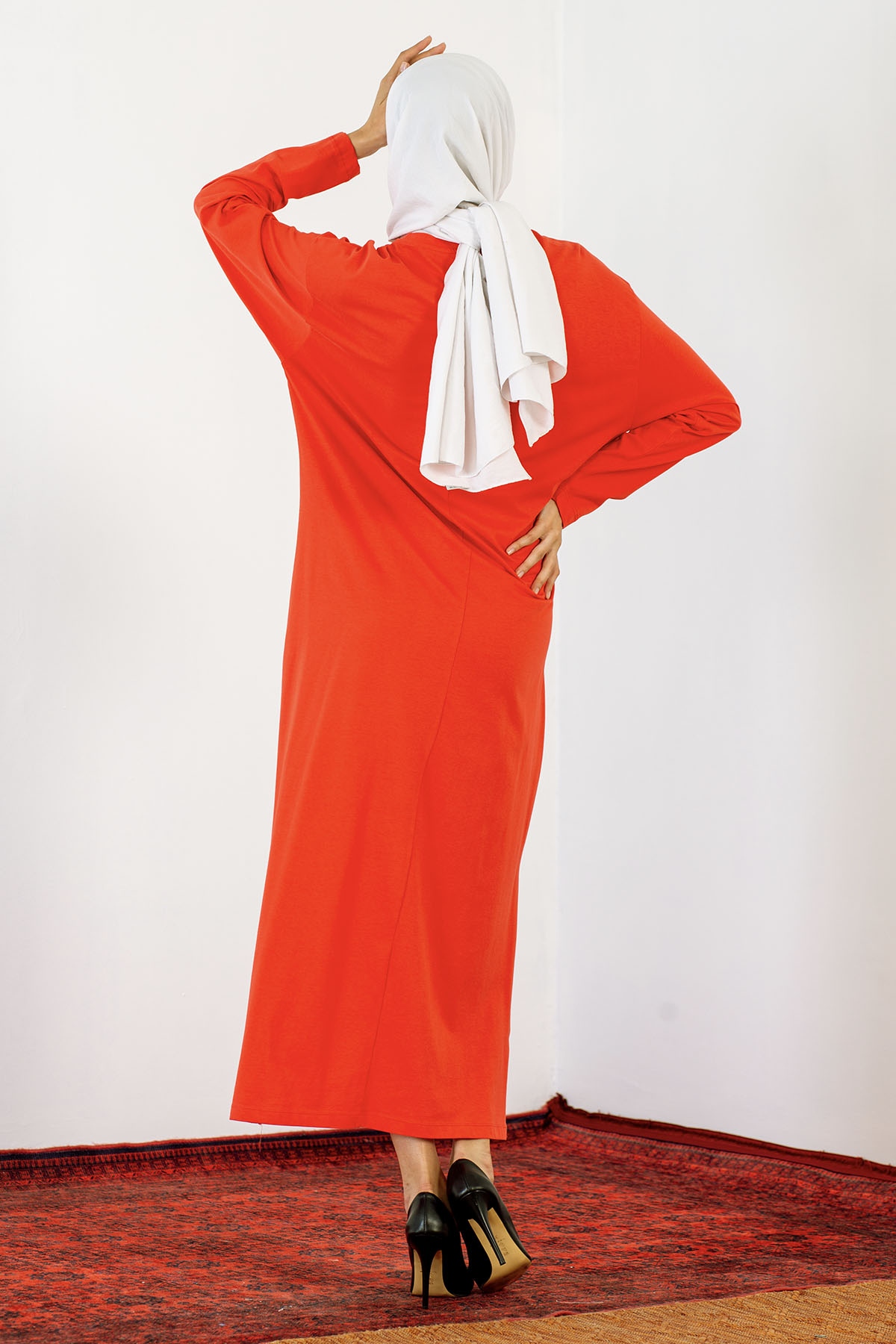 30847 Elbise Tek Pul - Kirmizi - 5