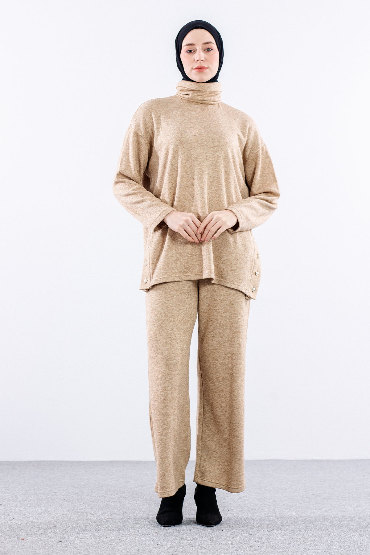 31115 Düğmeli Takim S-m-l - K_camel - 1