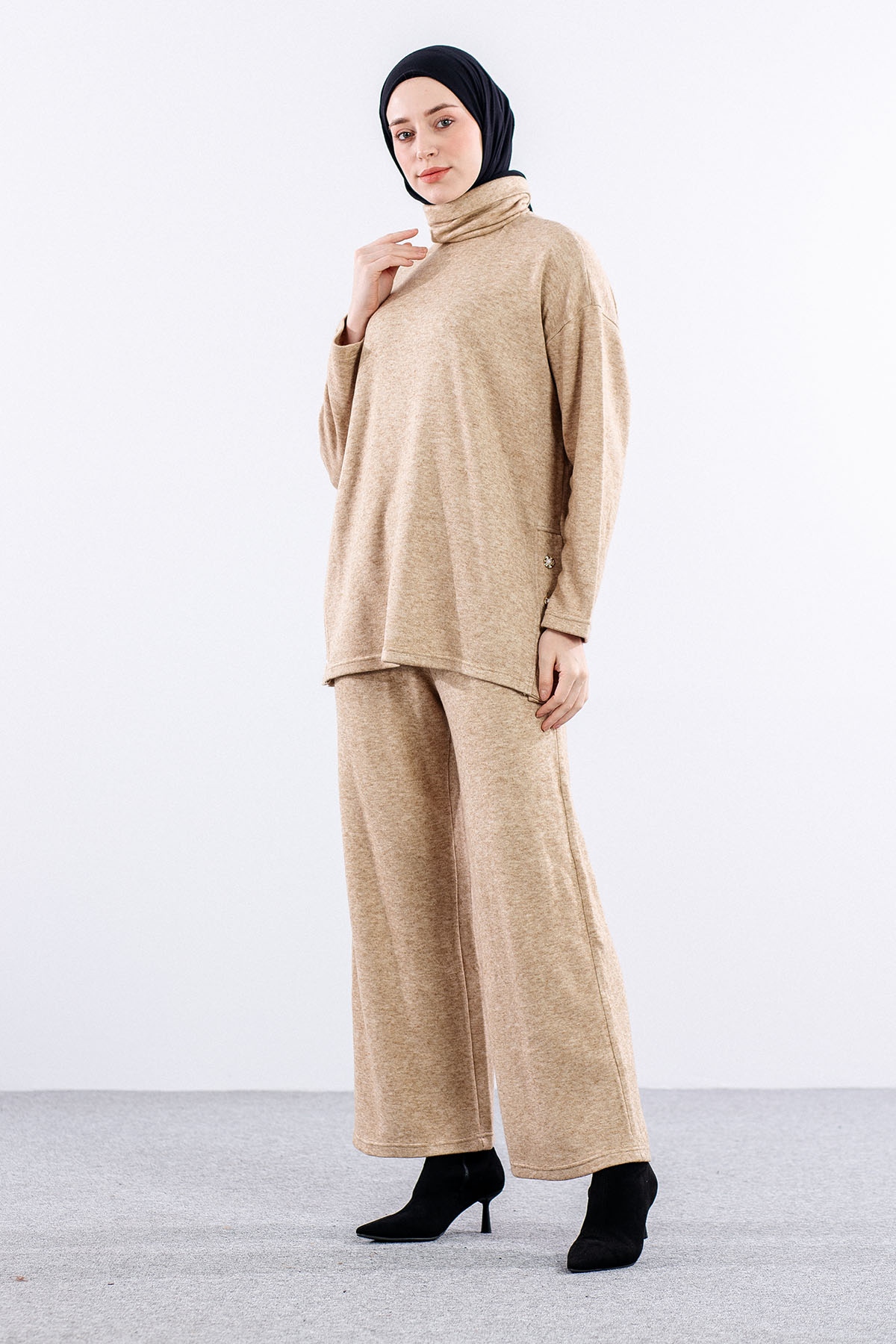 31115 Düğmeli Takim S-m-l - K_camel - 4