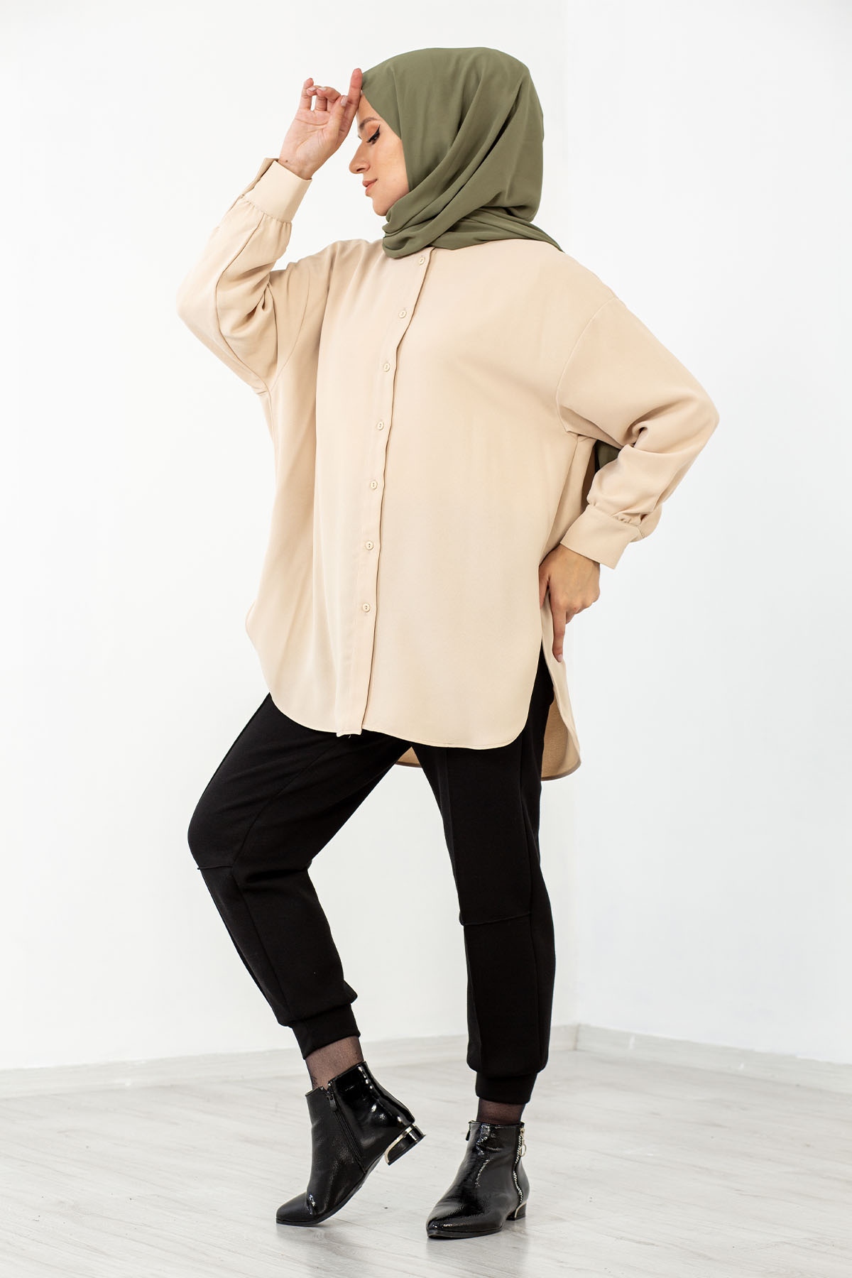 31126 Krep Gömlek Tek - Bej - 3