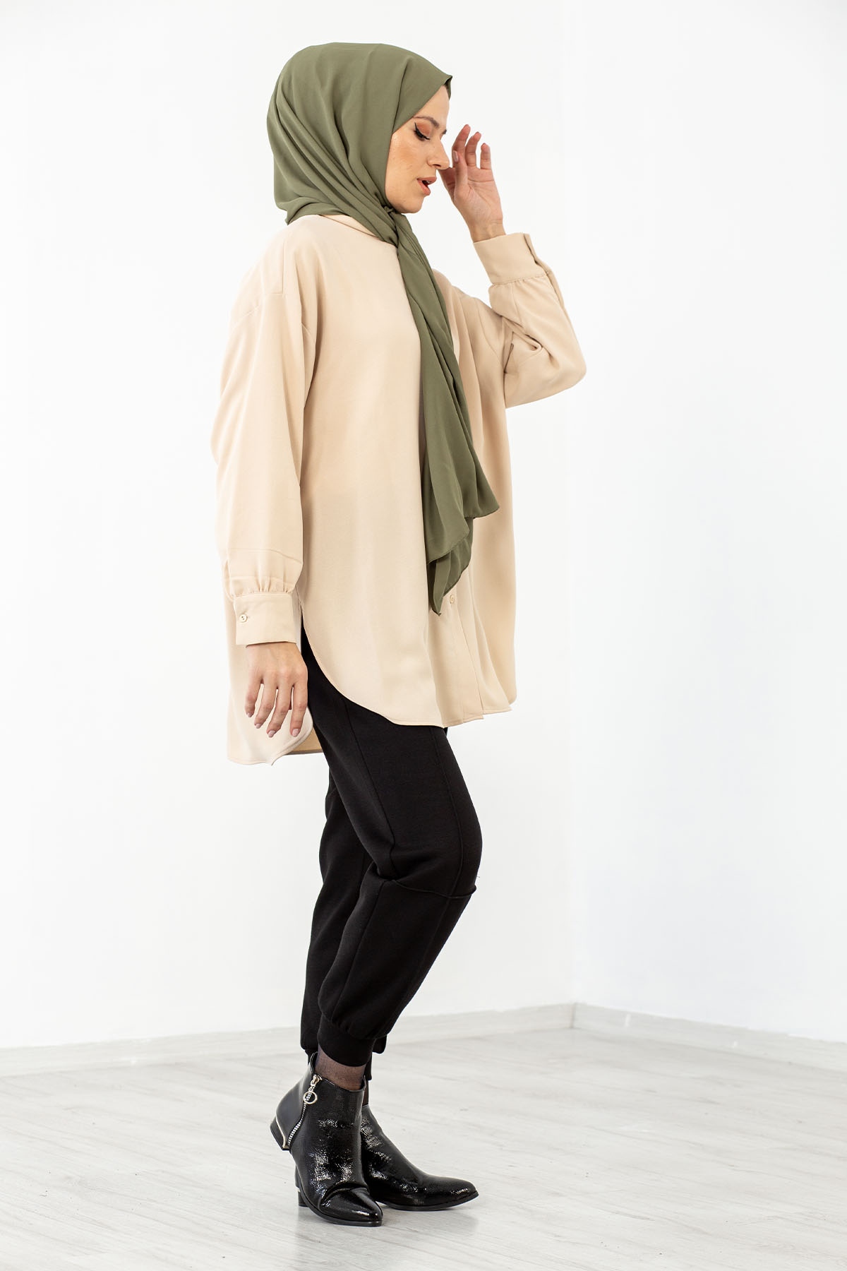 31126 Krep Gömlek Tek - Bej - 4