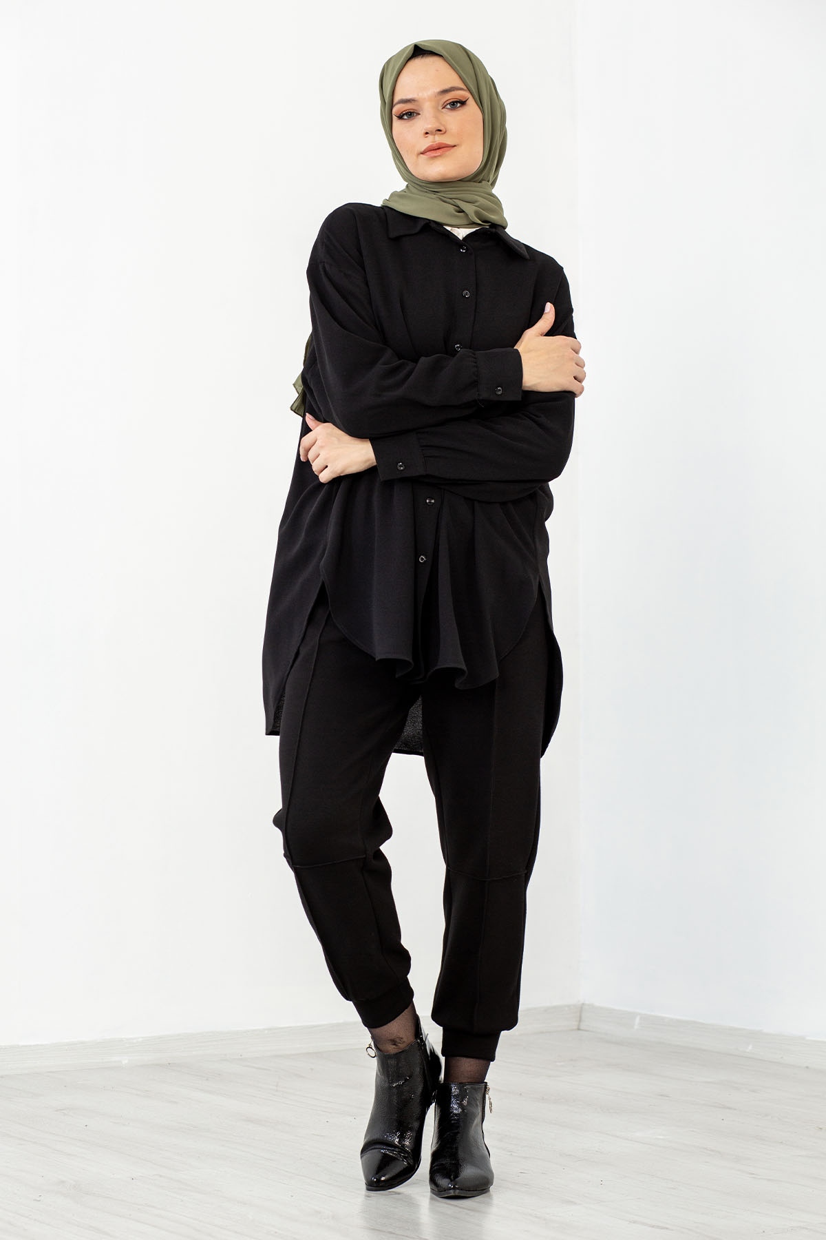 31126 Krep Gömlek Tek - Siyah - 2