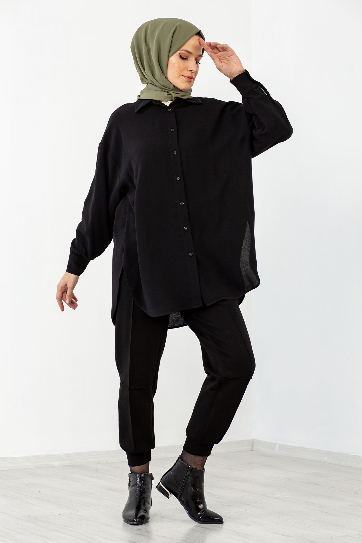 31126 Krep Gömlek Tek - Siyah - 3