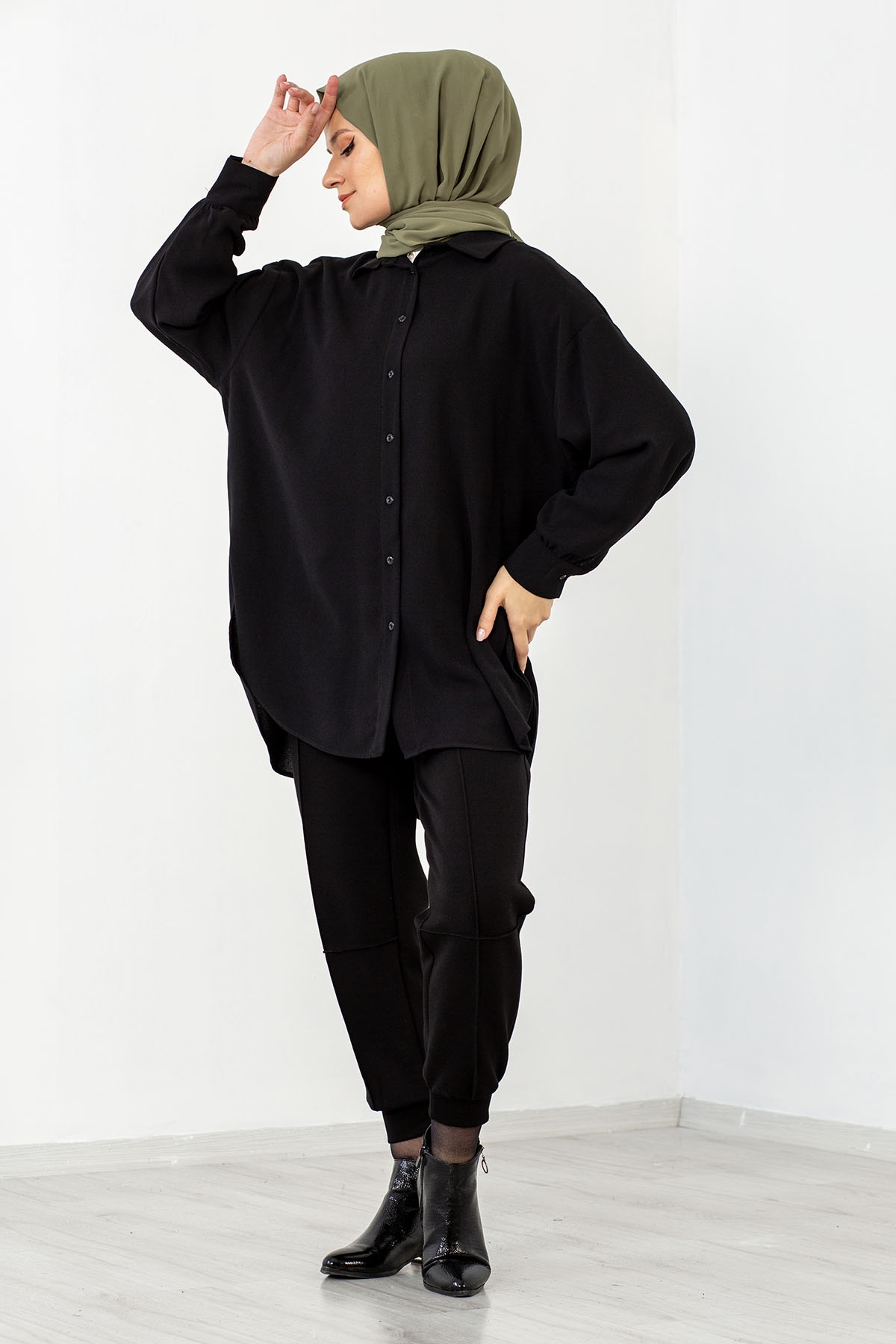 31126 Krep Gömlek Tek - Siyah - 4