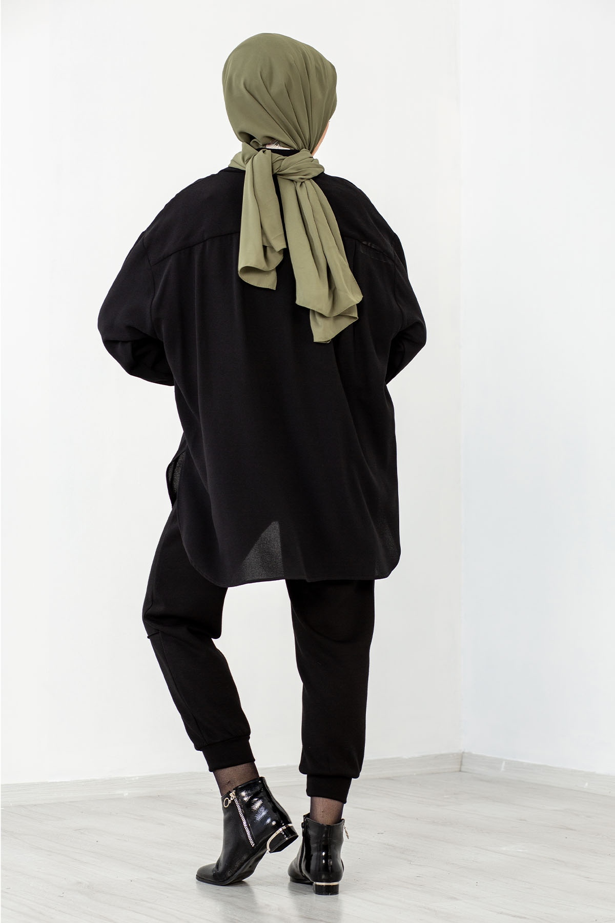 31126 Krep Gömlek Tek - Siyah - 5