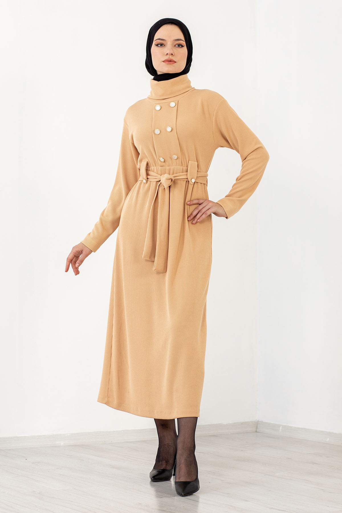 31130 Kemerli Elbise S-m-l - K_toprak - 1