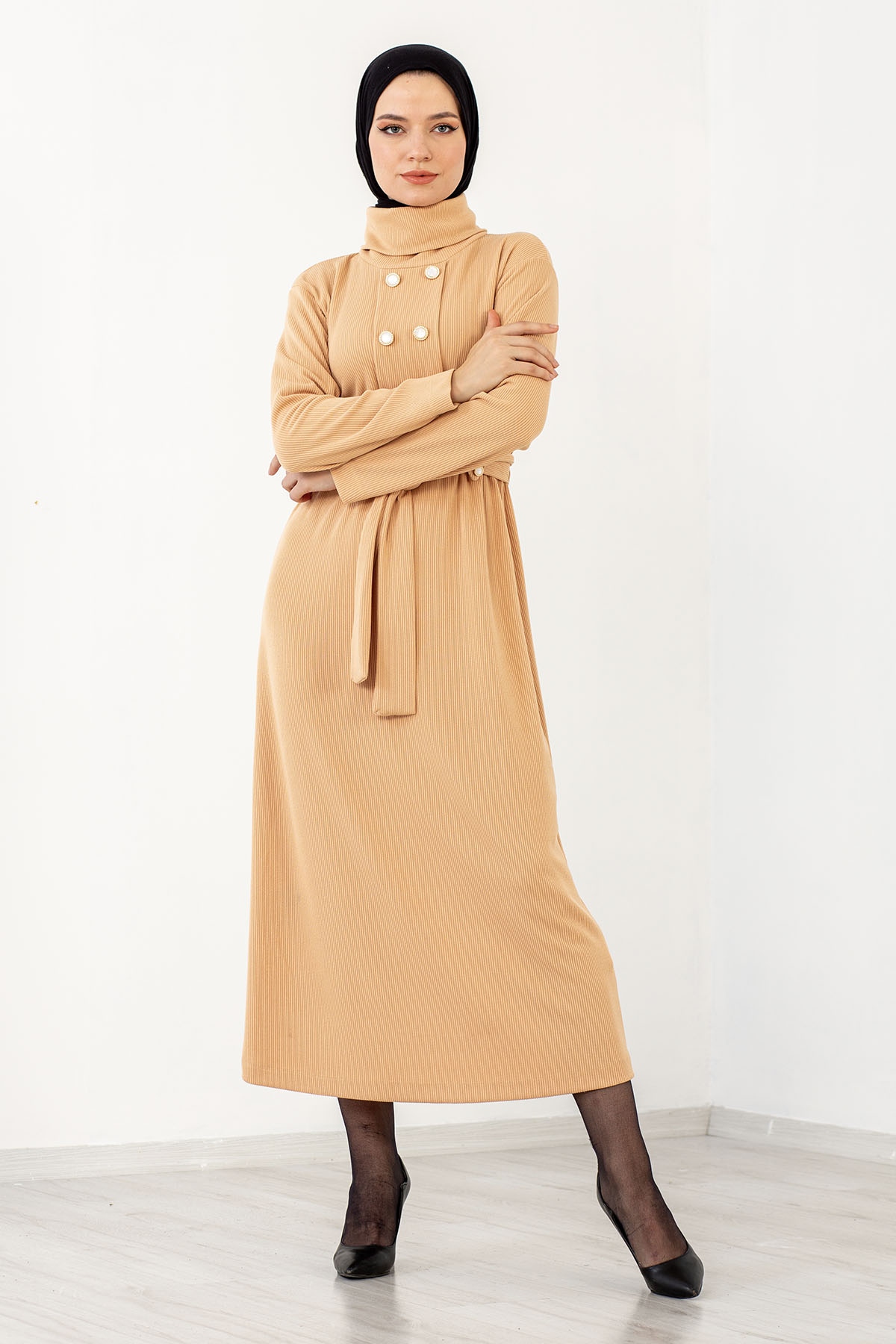 31130 Kemerli Elbise S-m-l - K_toprak - 2