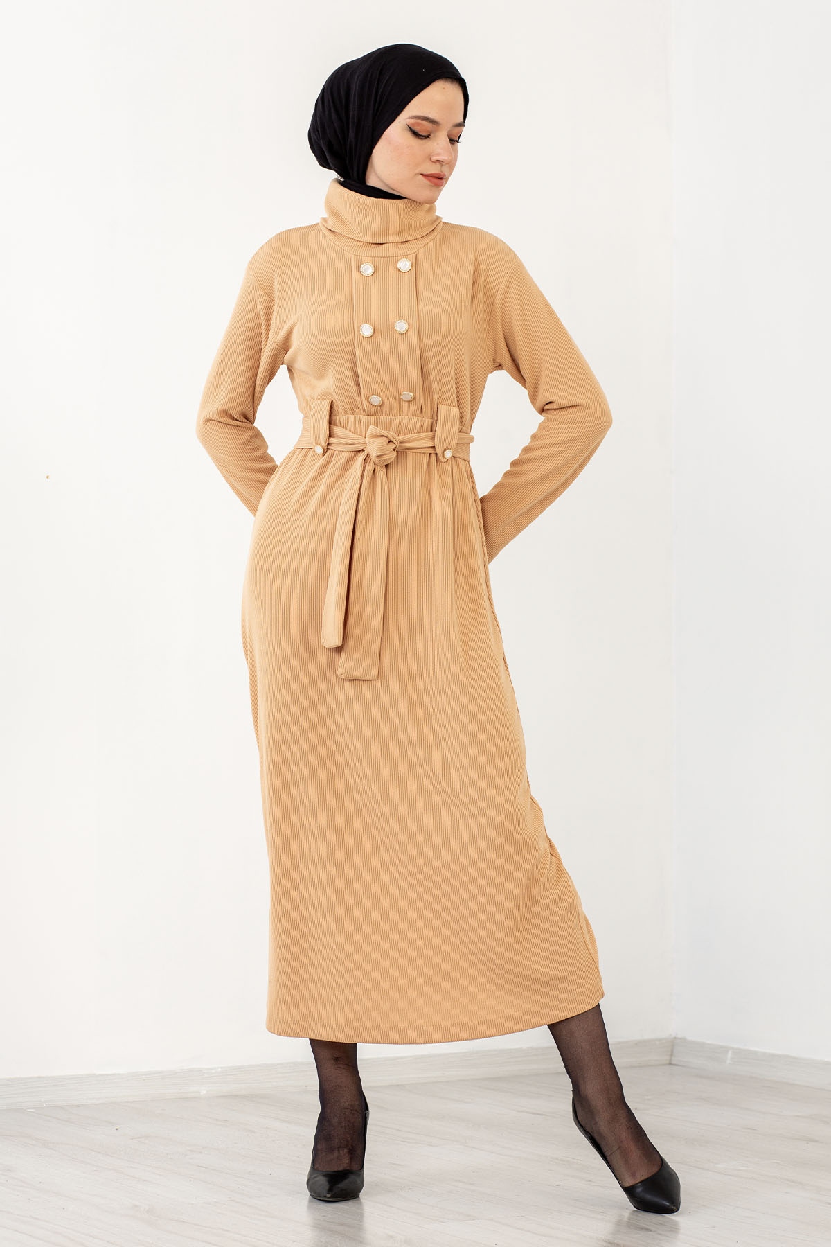 31130 Kemerli Elbise S-m-l - K_toprak - 3