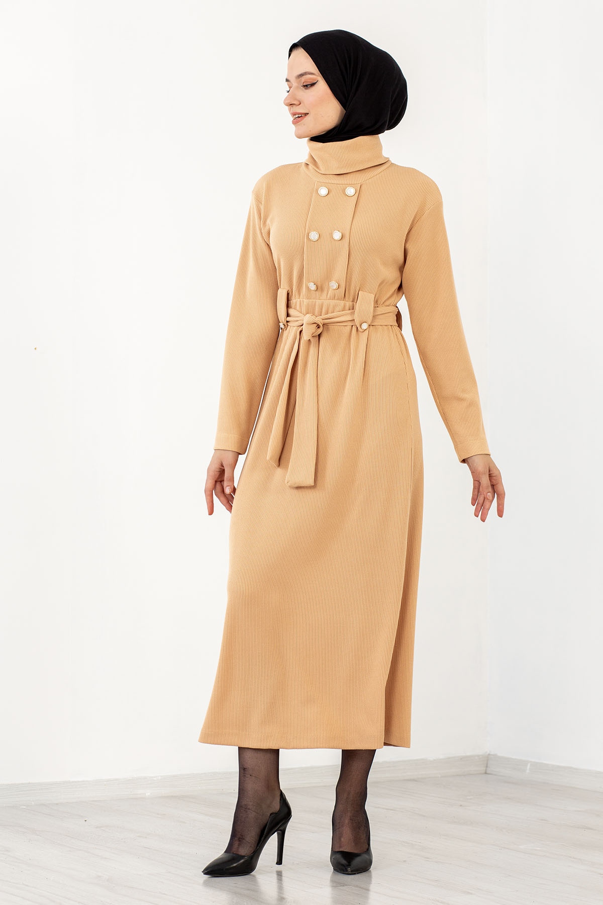 31130 Kemerli Elbise S-m-l - K_toprak - 4