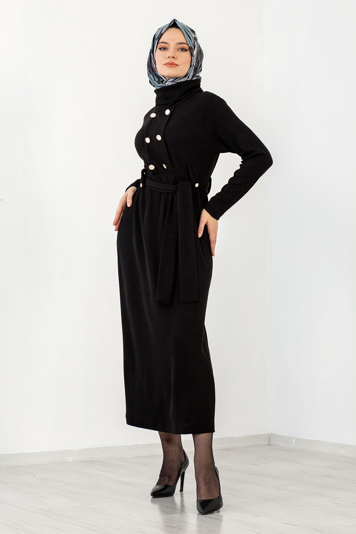 31130 Kemerli Elbise S-m-l - Siyah - 2