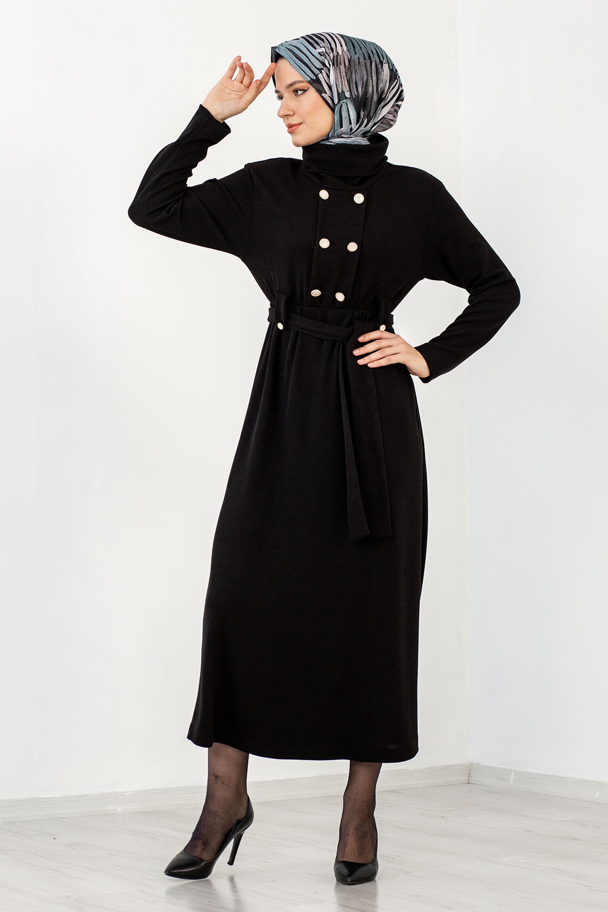 31130 Kemerli Elbise S-m-l - Siyah - 3