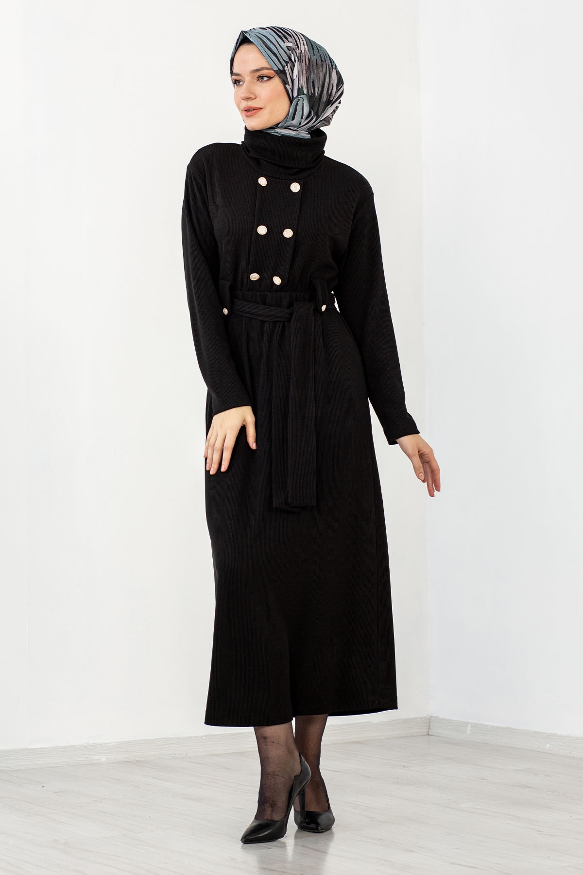 31130 Kemerli Elbise S-m-l - Siyah - 4